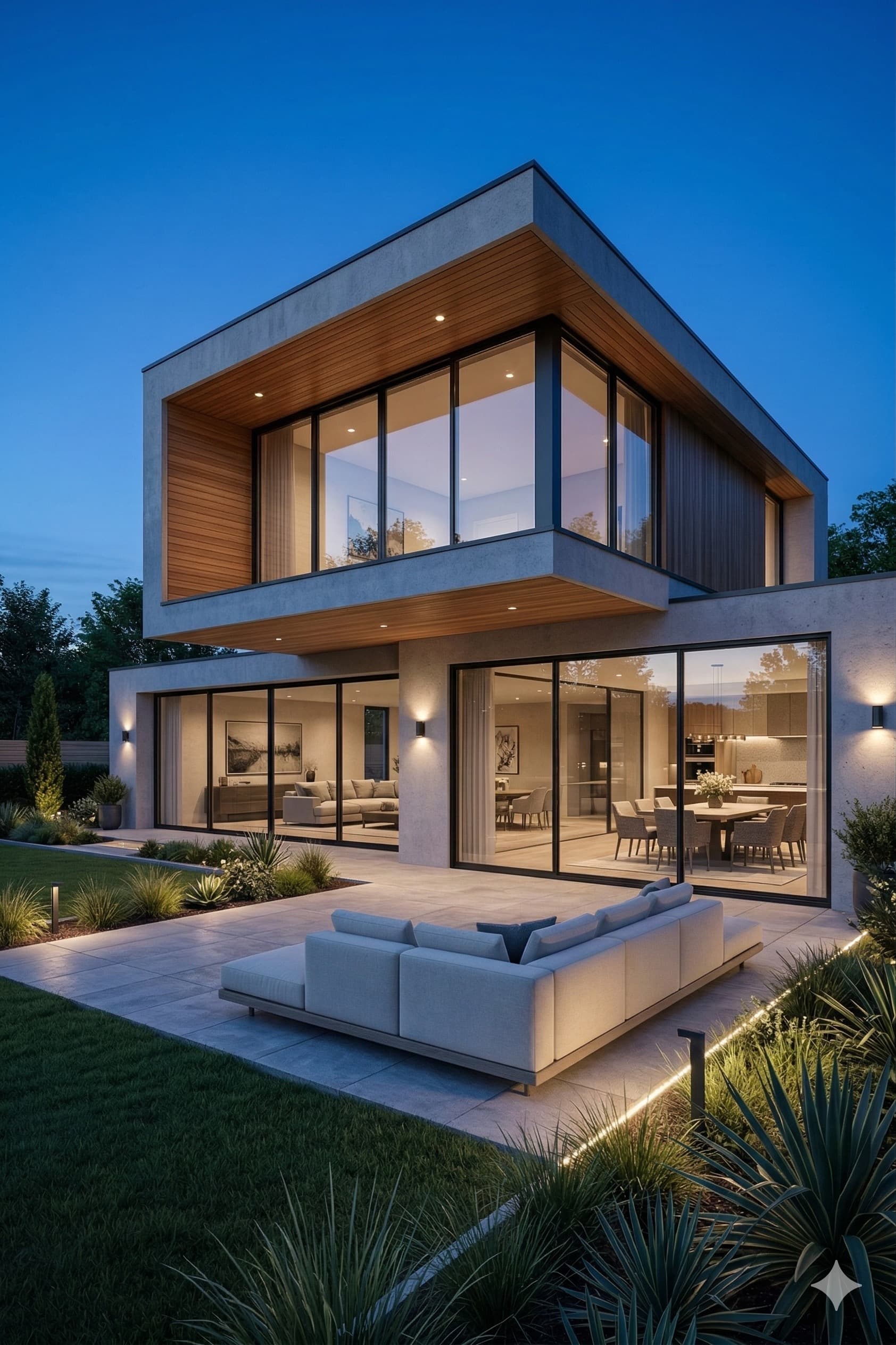 Modern home with large glass windows